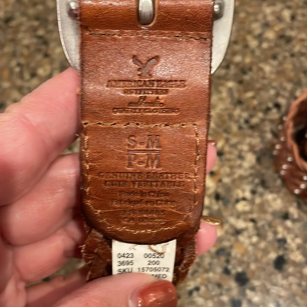 American Eagle Women’s Brown Leather Braided Silver Buckle Studs Belt S M
